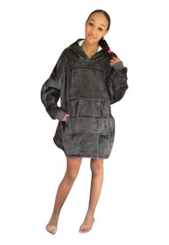 Grijze kindersnuggie fleece met hoodie
