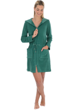 Damesbadjas met rits & capuchon - groen