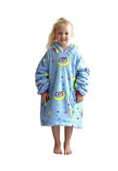 Plaid met mouwen - kind - fleece - unicorn blauw