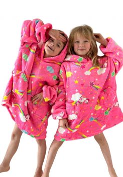 Kindersnuggie unicorn fleece – neon roze - Badrock