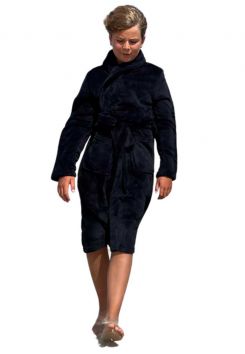Fleece kinderbadjas met sjaalkraag - zwart - Relax Company