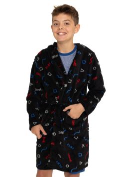Zwarte fleece badjas voor jongens - Coole gameprint