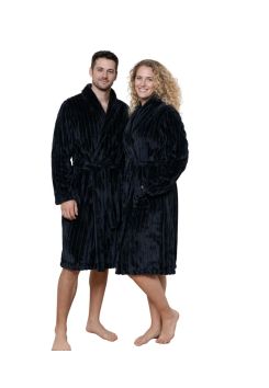 Ribcord badjas fleece – sjaalkraag - zwart