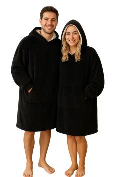 Draagbare deken met capuchon & mouwen - zwart