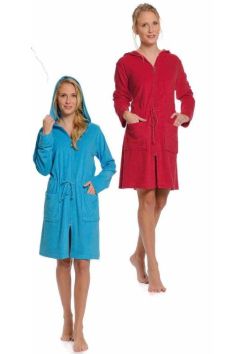 Badjas met rits aqua & rood