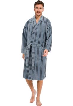 Pastunette heren kimono met streepmotief - fleece