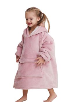 Plaid met mouwen - klein kind - fleece - roze - Badrock