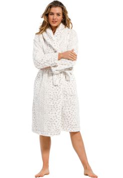 Witte fleecebadjas stippenprint - Pastunette
