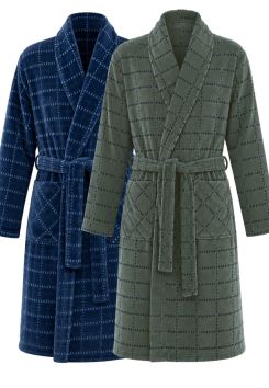 Fleece herenbadjas met klassiek dessin
