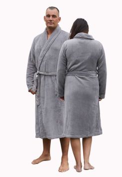 Fleece badjas grijs/taupe