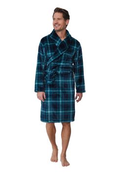 Luxe herenbadjas ruit – blauw/groen – fleece - Pastunette
