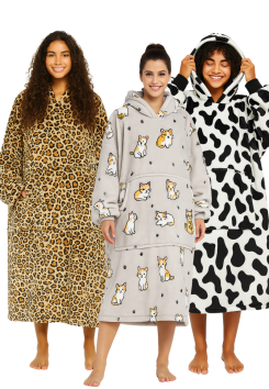Extra lange plaid met mouwen – fleece – Badrock - div. prints