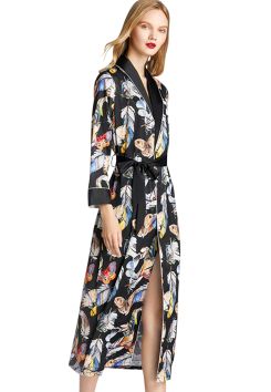 Satijnen badjas vlinders – extra lang - Satin Luxury - detail