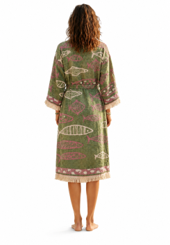 Strand kimono van katoen - Green Fish