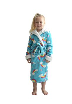 Capuchon kinderbadjas met regenboogprint - dik fleece - Rebelle