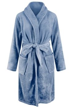 Fleece badjas denimblauw - sjaalkraag - Relax company