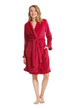 Dames kimono van fleece - donkerroze - Pastunette