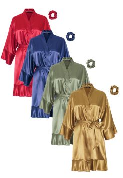 Ruffle kimono satijn – met naam borduring - Satin-Luxury