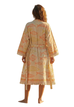 Strand kimono van katoen - Beige Fish