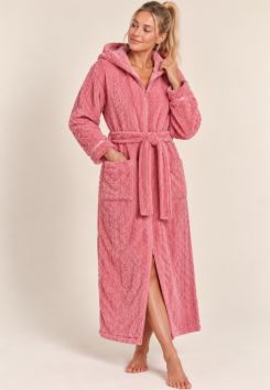 Extra lange teddy badjas met rits - Charlie Choe - roze
