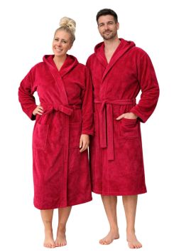 Bordeauxrode badjas met capuchon - velvet