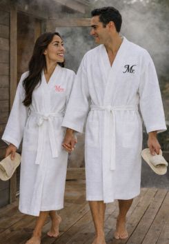 Wafel kimono met borduring - katoen - Badrock SPA
