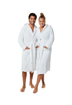 Witte fleece badjas met capuchon - unisex - Badrock