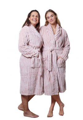 Ribfluweel fleece badjas – blush – Relax Company