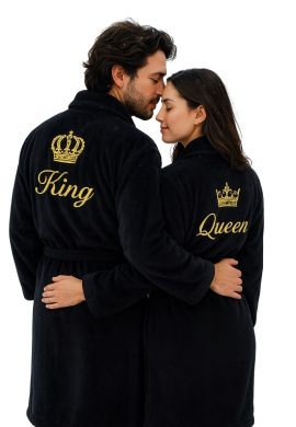 Badjas met kroon & tekst borduring - velours katoen - Badrock