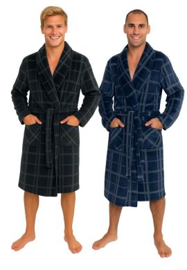 Geruite herenbadjas - sjaalkraag - fleece - 2 kleuren