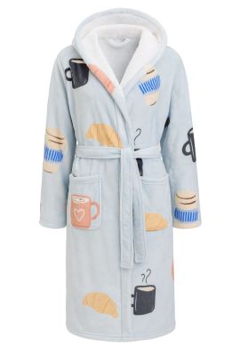 Badjas koffie met capuchon - fleece - luxe voering - Badrock