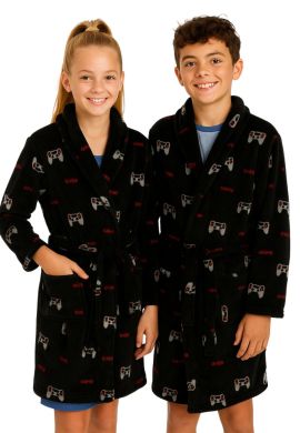 Zwarte badjas tiener - controller – fleece