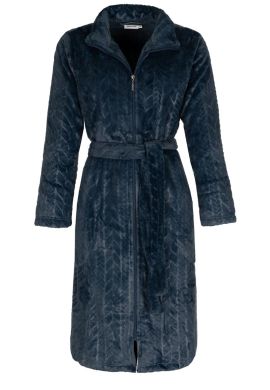 Luxe damesbadjas met rits – donkerblauw – fleece - Pastunette
