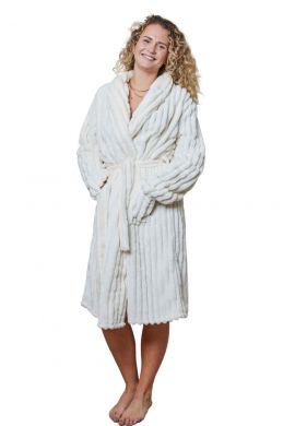 Ribfluweel badjas fleece - Relax Company - roomwit