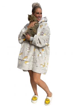 Snuggie fleece met hoodie - katjes