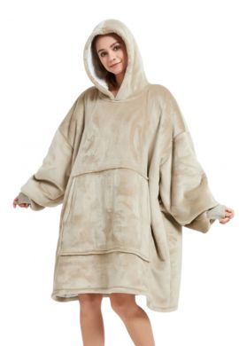 Snuggie fleece met hoodie - zandkleur - Badrock