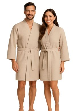 Kimono wafelstructuur - 100% katoen - zand
