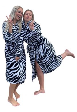 Damesbadjas zebra fleece - sjaalkraag - Badrock 