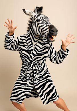 Damesbadjas zebra fleece - sjaalkraag - Badrock 