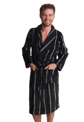 Zwarte herenbadjas streep - fleece