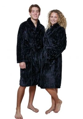 Ribfluweel fleece badjas – zwart – Relax Company