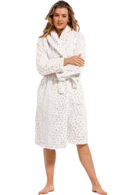 Witte fleecebadjas stippenprint - Pastunette
