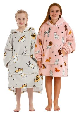 Plaid met mouwen - kind - fleece - katjes of hondjes - Badrock