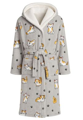 Badjas katten met capuchon – fleece – luxe voering - Badrock