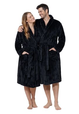 Ribcord badjas fleece – sjaalkraag - zwart