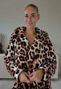 Dames badjas panter print - badjas met capuchon - Charlie Choe