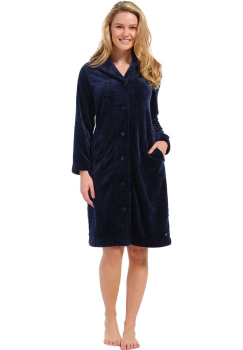 sheego Badjas met capuchon en ritssluiting in marine | Witt