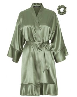 Ruffle kimono olijf groen – satijnen look