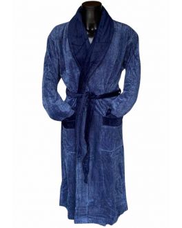 vandyck badjas heren velours katoen sauna sjaalkraag donkerblauw
