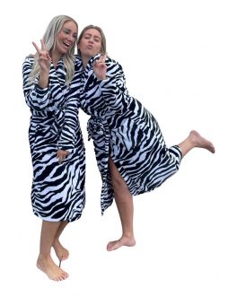 Damesbadjas zebra fleece - sjaalkraag - Badrock 